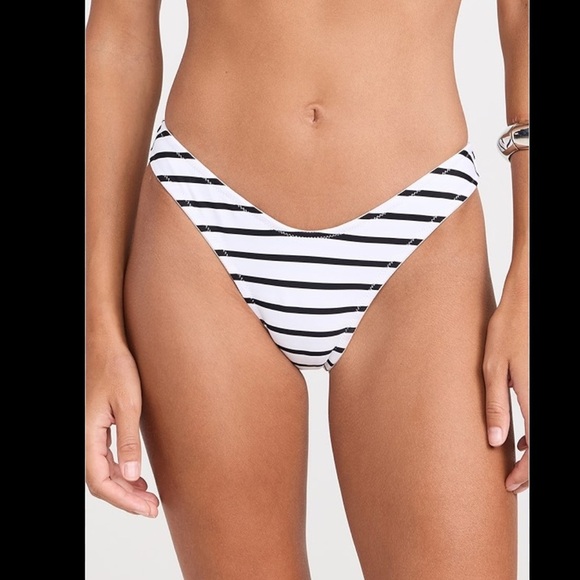 Zaful white/ Black Striped Bandeau High cut Cheeky Bikini   Size M - Picture 7 of 14